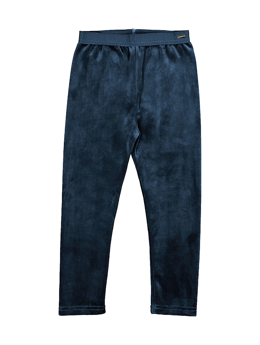 Leggings de terciopelo color azul marino para niña con cintura elástica.