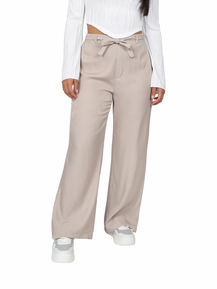 Pantalón Ancho ATOK Color Beige con Lazo en Cintura