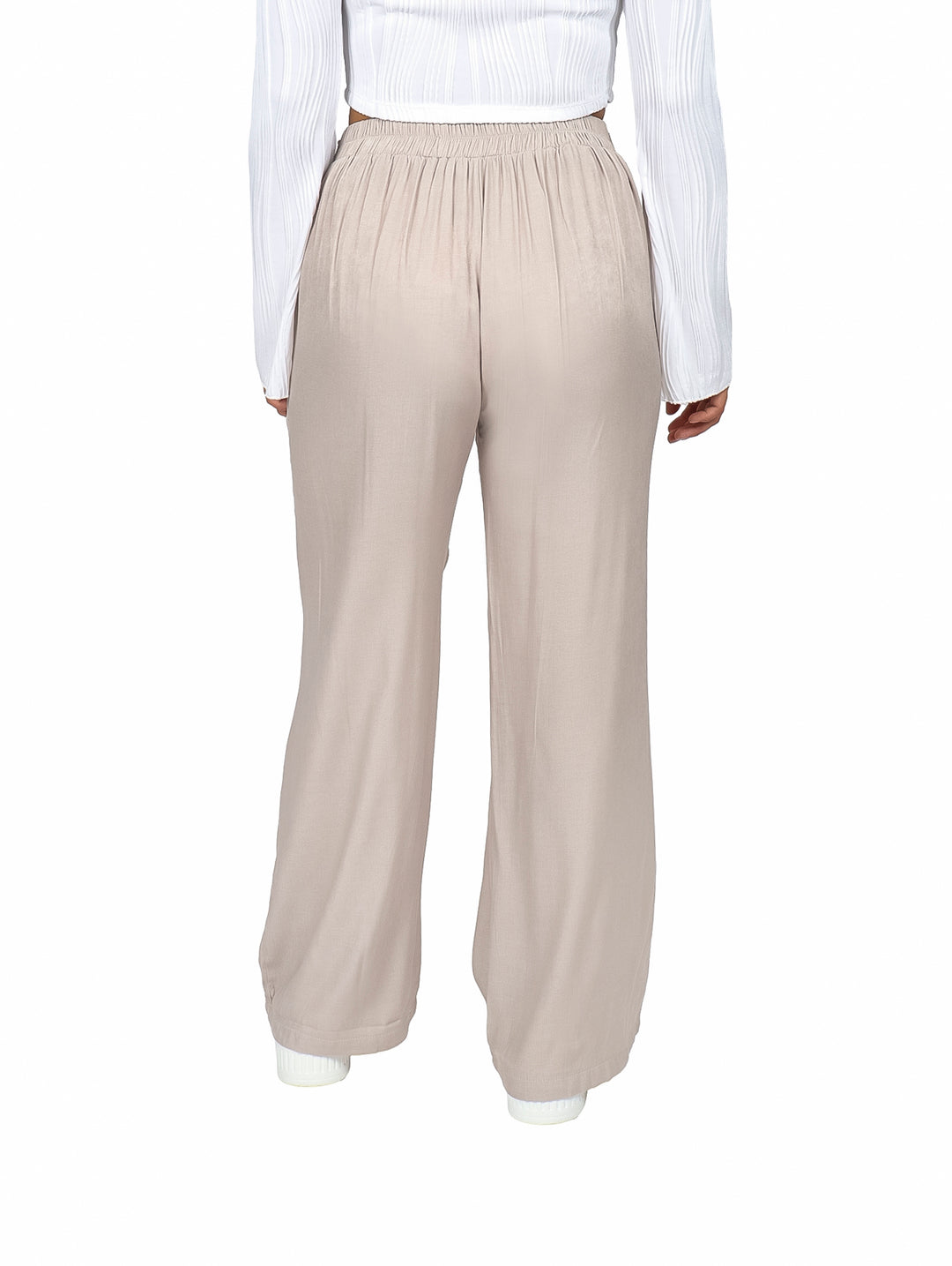 Pantalón Ancho ATOK Color Beige con Lazo en Cintura