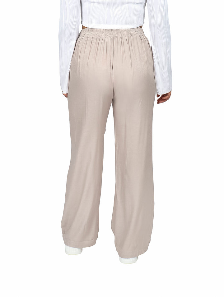Pantalón Ancho ATOK Color Beige con Lazo en Cintura