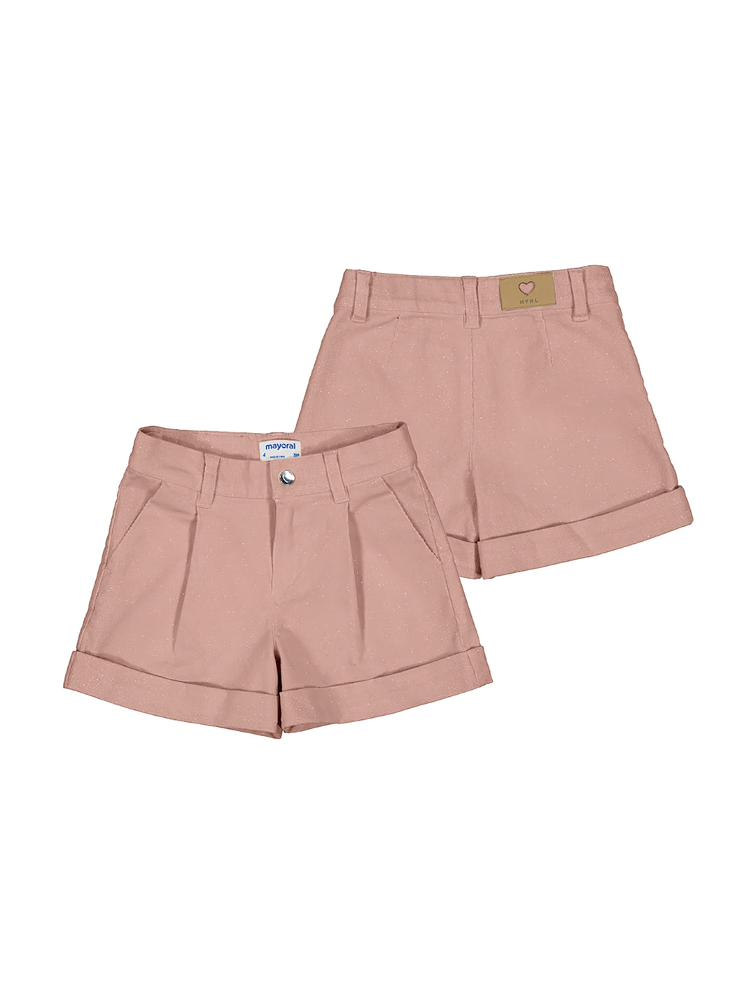 Bermudas de pana color rosado con detalles de brillos de la marca Mayoral.