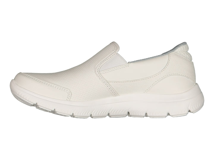 Zapato deportivo Skechers modelo Summits en color blanco, diseño slip-on sin cordones y suela blanca.