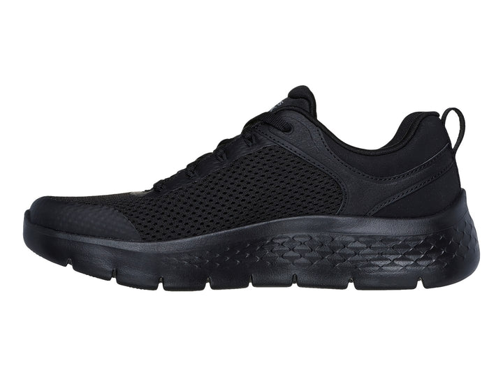 Tenis deportivos SKECHERS GO WALK FLEX en color negro con suela flexible y tejido de malla.