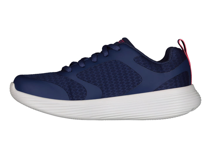 Tenis deportivos Skechers color azul con suela blanca y detalles en rosa.