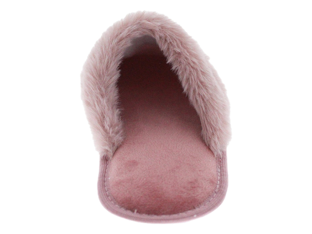 Pantufla rosa de Comfort Fit con interior de peluche y exterior acanalado.