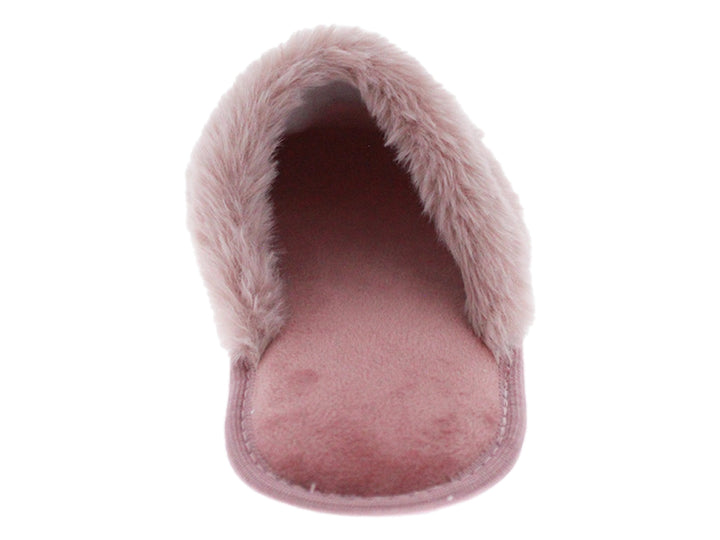Pantufla rosa de Comfort Fit con interior de peluche y exterior acanalado.