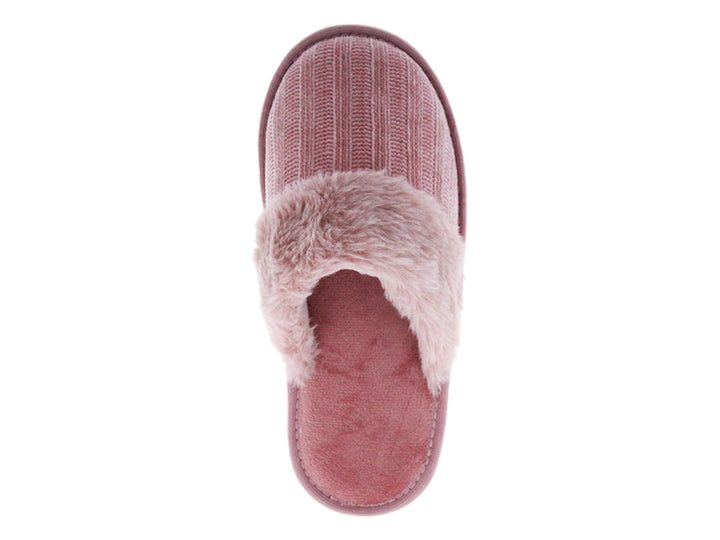 Pantufla rosa de Comfort Fit con interior de peluche y exterior acanalado.