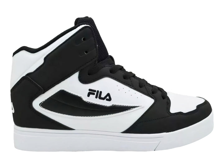 Tenis FILA de corte alto en colores blanco y negro.