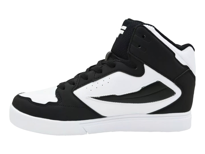 Tenis FILA de corte alto en colores blanco y negro.