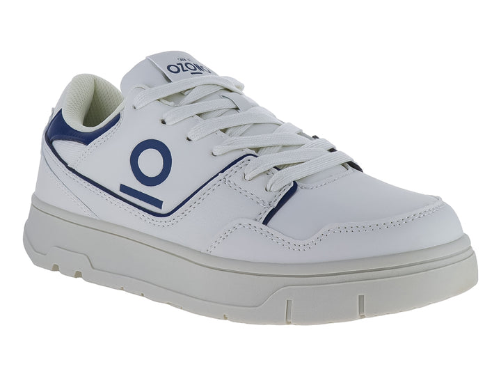 Tenis blancos con detalles en azul y suela blanca de la marca Capa de Ozono.