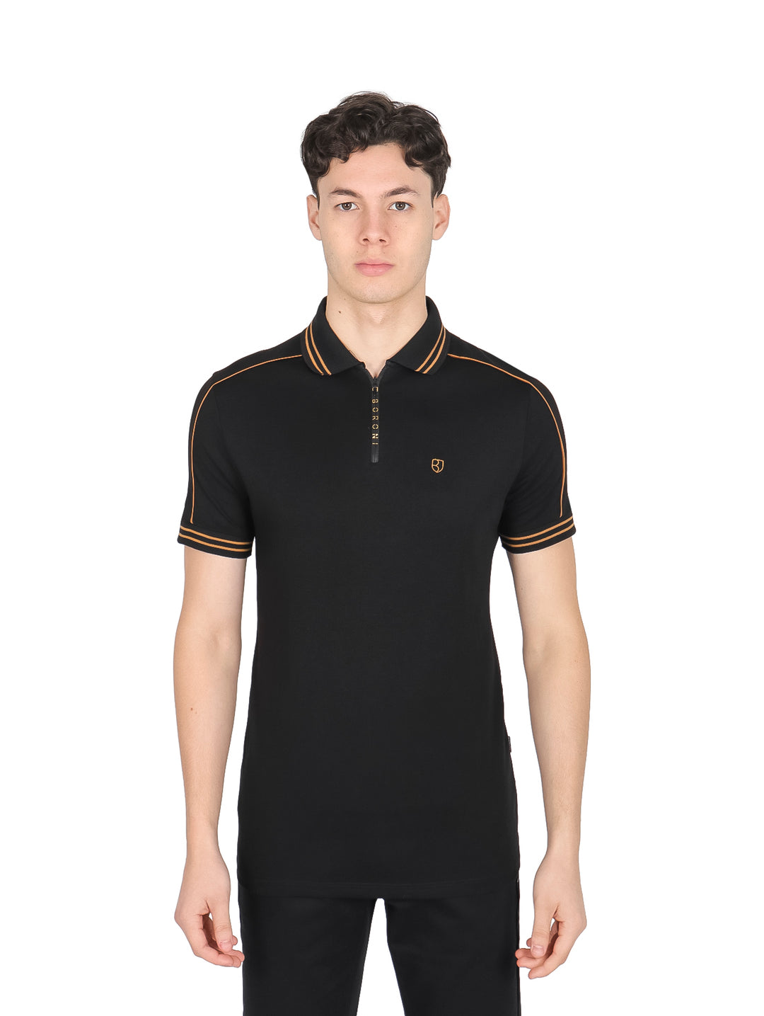 Playera Polo Boroni Negro con Detalles Pale Gold para Hombre