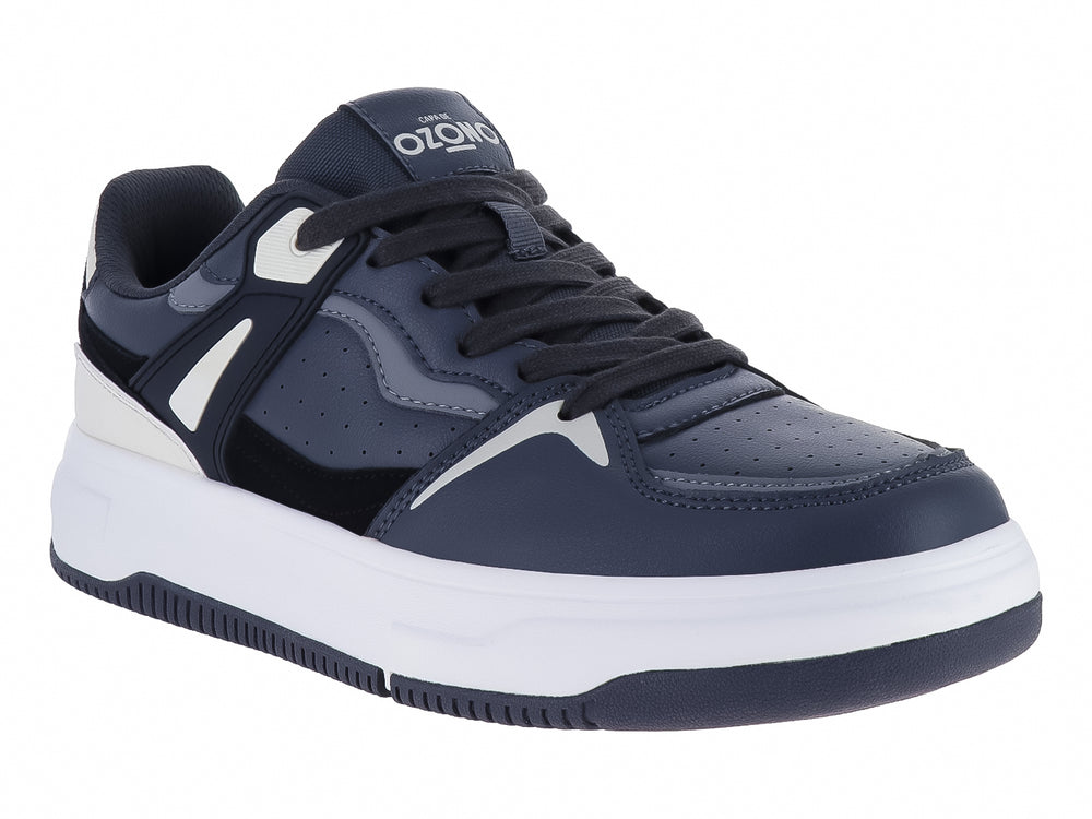 Tenis casuales Capa de Ozono en color gris y negro con suela blanca de plataforma.