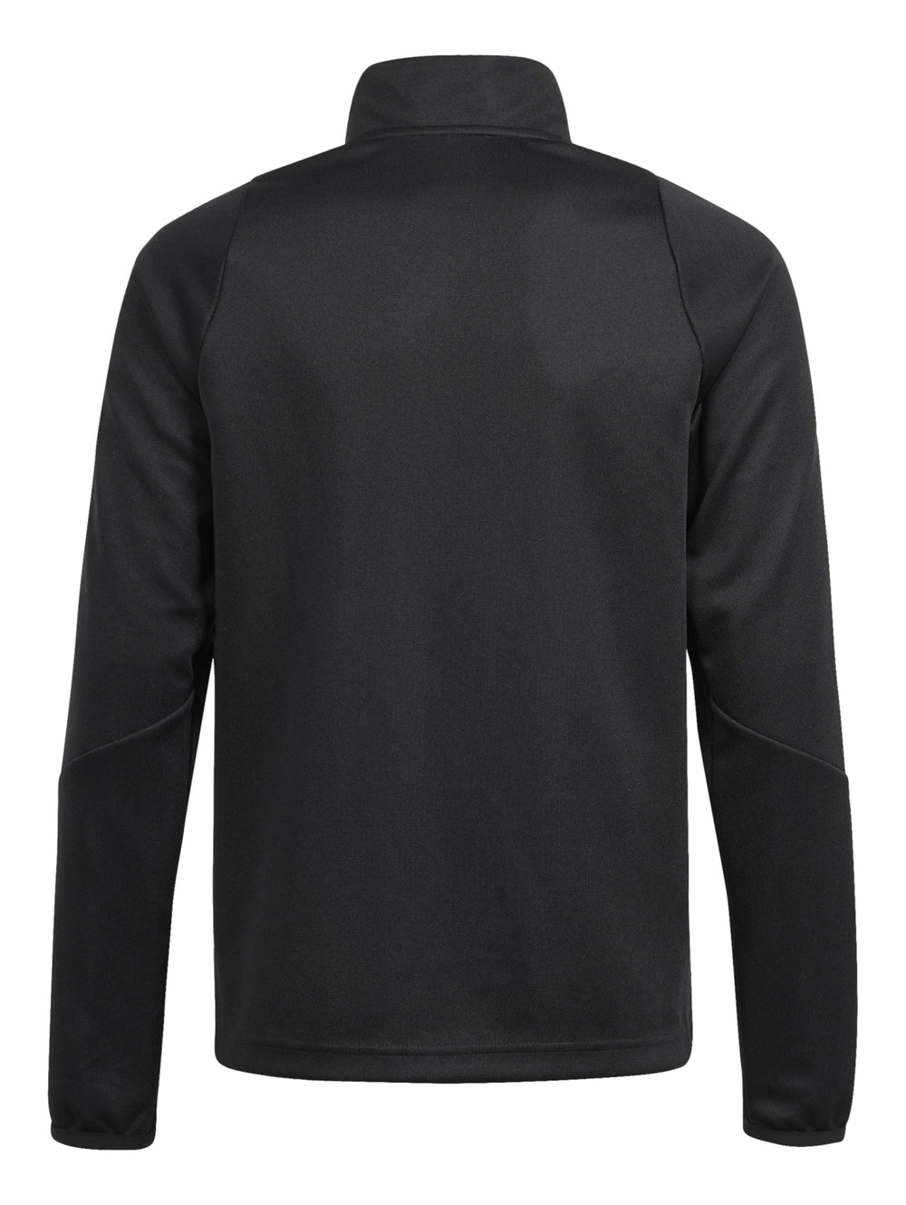Chaqueta deportiva Adidas negra con rayas y paneles laterales blancos y cierre parcial en el cuello.