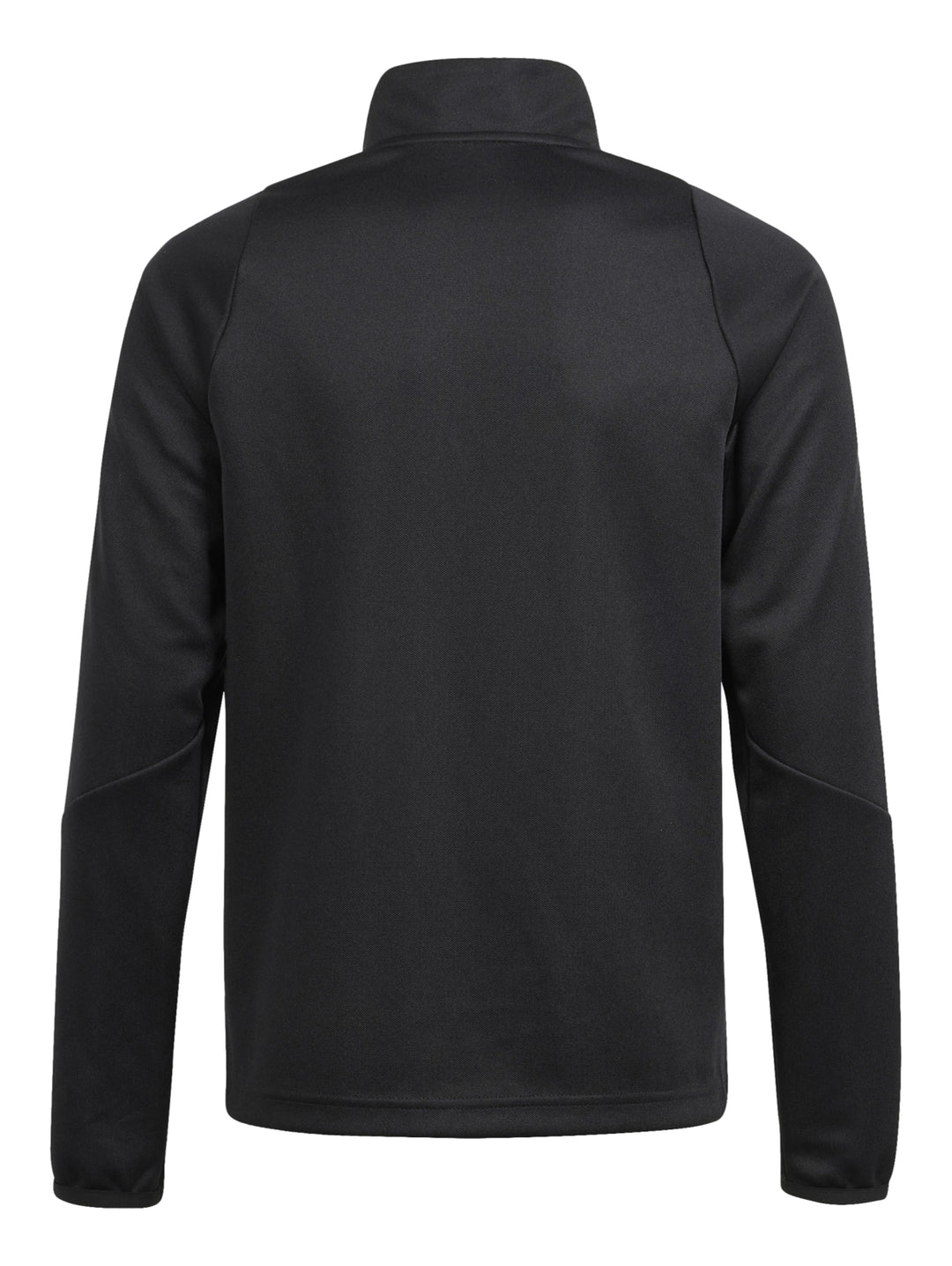 Chaqueta deportiva Adidas negra con rayas y paneles laterales blancos y cierre parcial en el cuello.