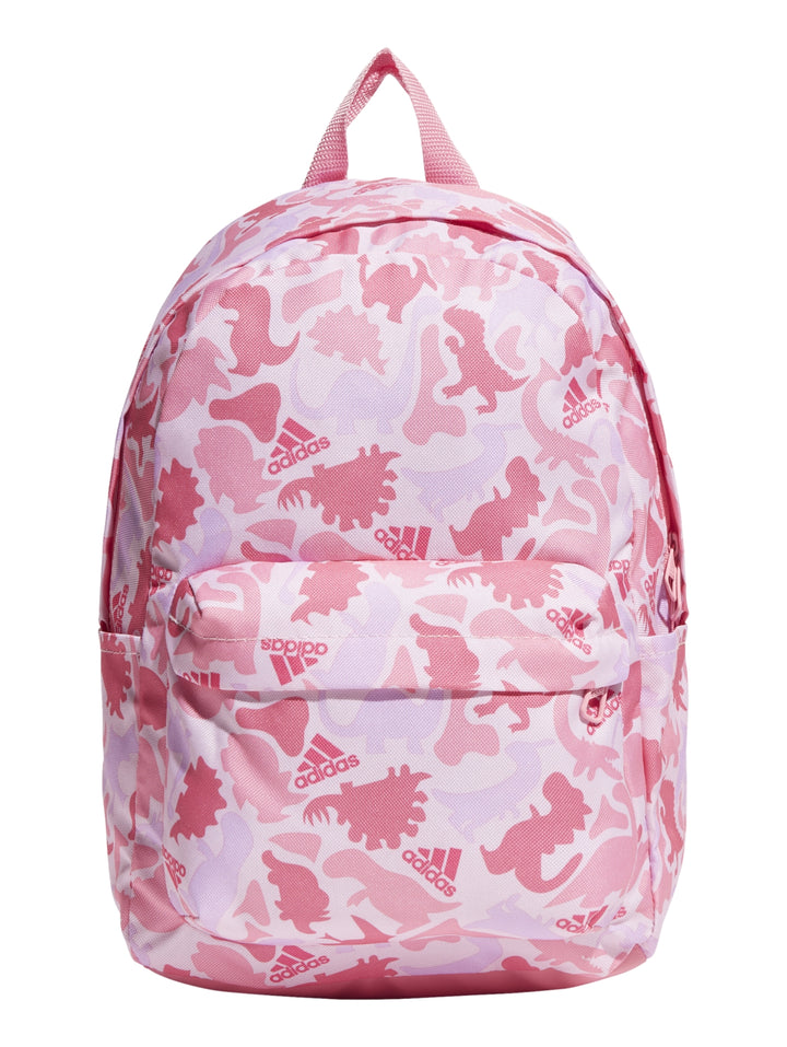 Mochila escolar Adidas para Niño en color rosa con estampado camuflaje y logotipo blanco.