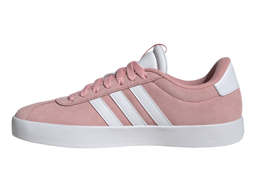 Tenis Adidas VL Court 3.0 en color rosa con franjas y suela blanca.