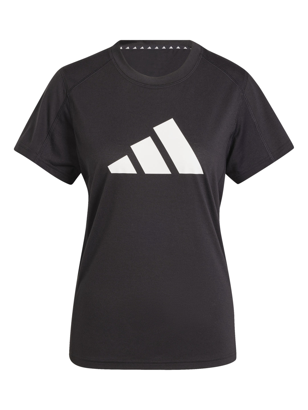 Camiseta deportiva negra de manga corta con logo blanco de Adidas en el pecho.