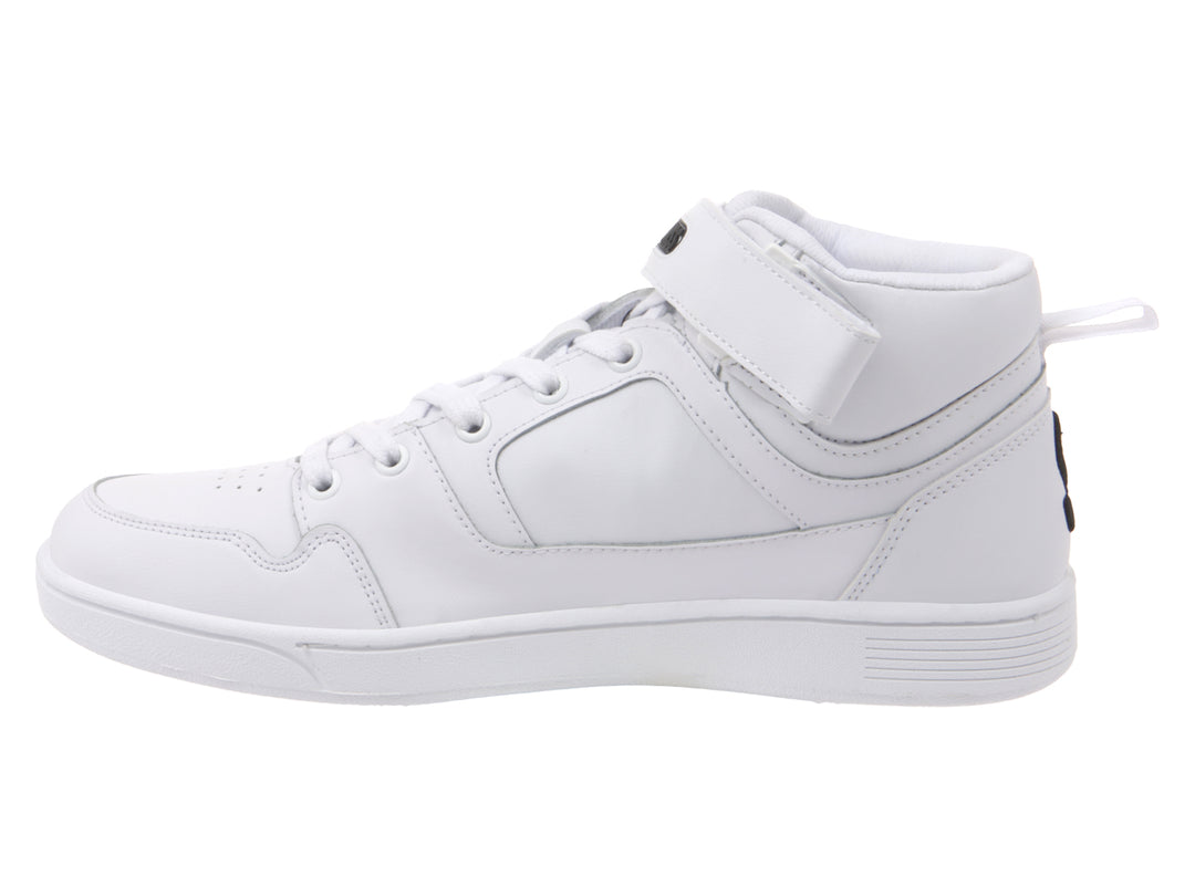 Tenis K-Swiss Urban Court blancos de corte medio con agujetas y correa en el tobillo.