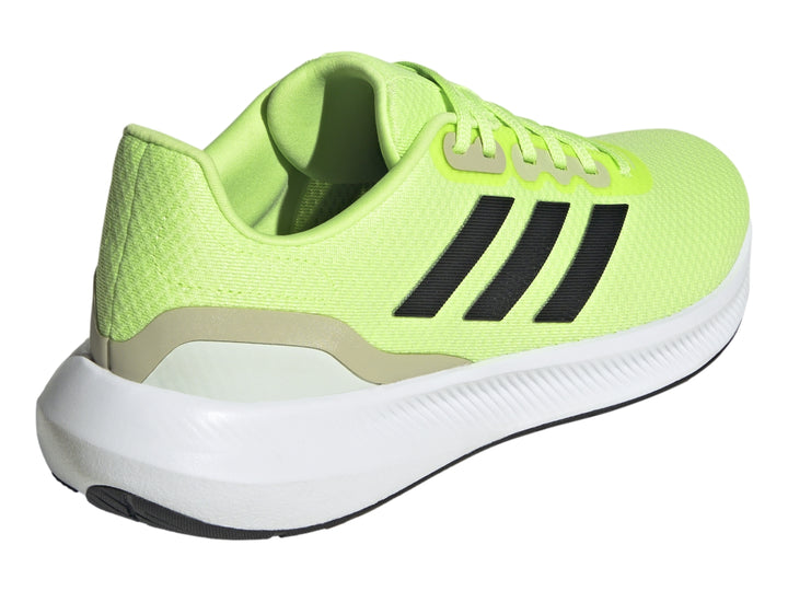 Tenis deportivos Adidas Runfalcon 2.0 color verde neón con franjas negras y suela blanca.