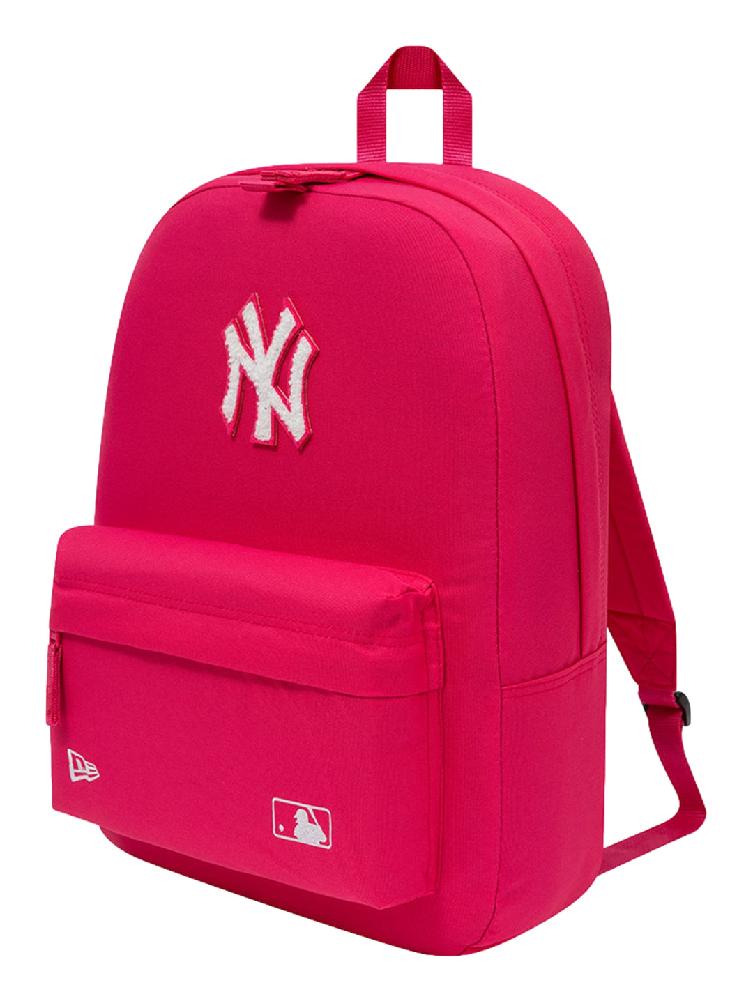 Mochila deportiva rosa de New Era con logotipo de los New York Yankees en blanco.