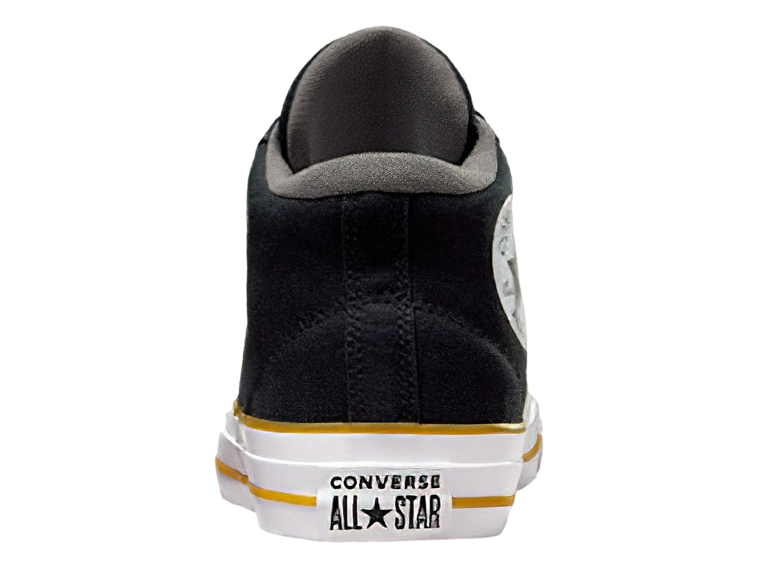 Tenis Converse Chuck Taylor All Star Malden Street Mid color negro con suela blanca y línea amarilla.