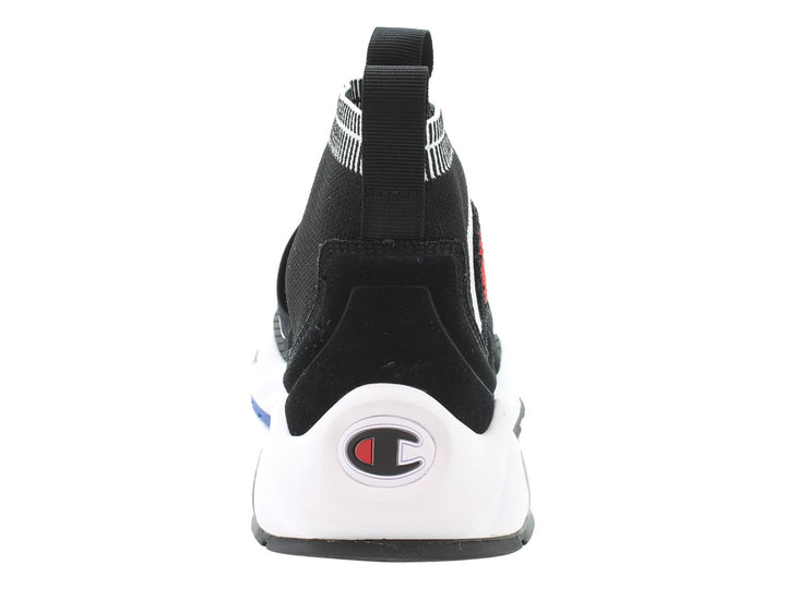 Tenis deportivos Champion color negro con suela blanca y diseño tipo calcetín.