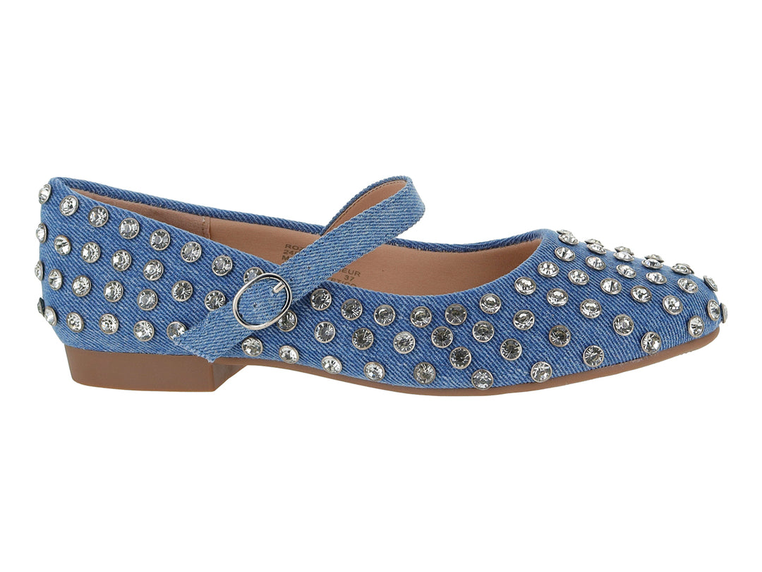 Zapatos Planos Mary Jane Azul con Pedrería ROZE para Mujer