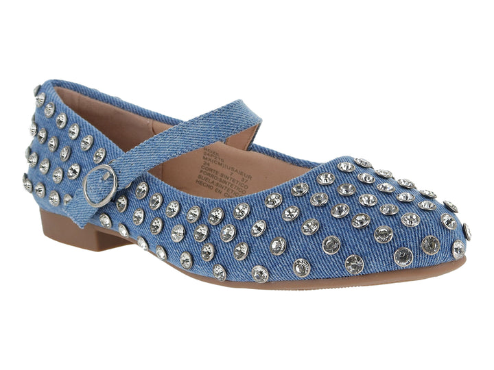 Zapatos Planos Mary Jane Azul con Pedrería ROZE para Mujer