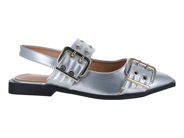 Zapato plano color plata con hebillas y correa para Niña.