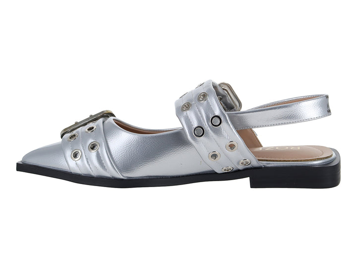 Zapato plano color plata con hebillas y correa para Niña.