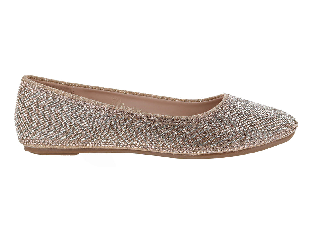 Zapato plano para Niña en color oro rosa con acabado brillante de glitter.