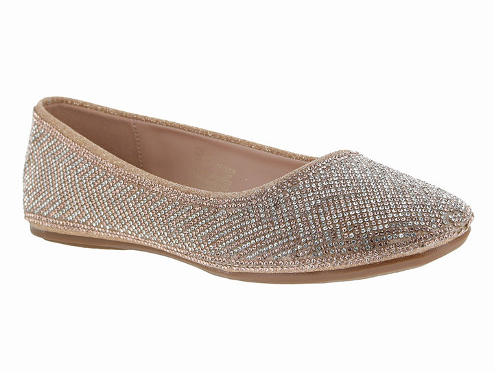 Zapato plano para Niña en color oro rosa con acabado brillante de glitter.