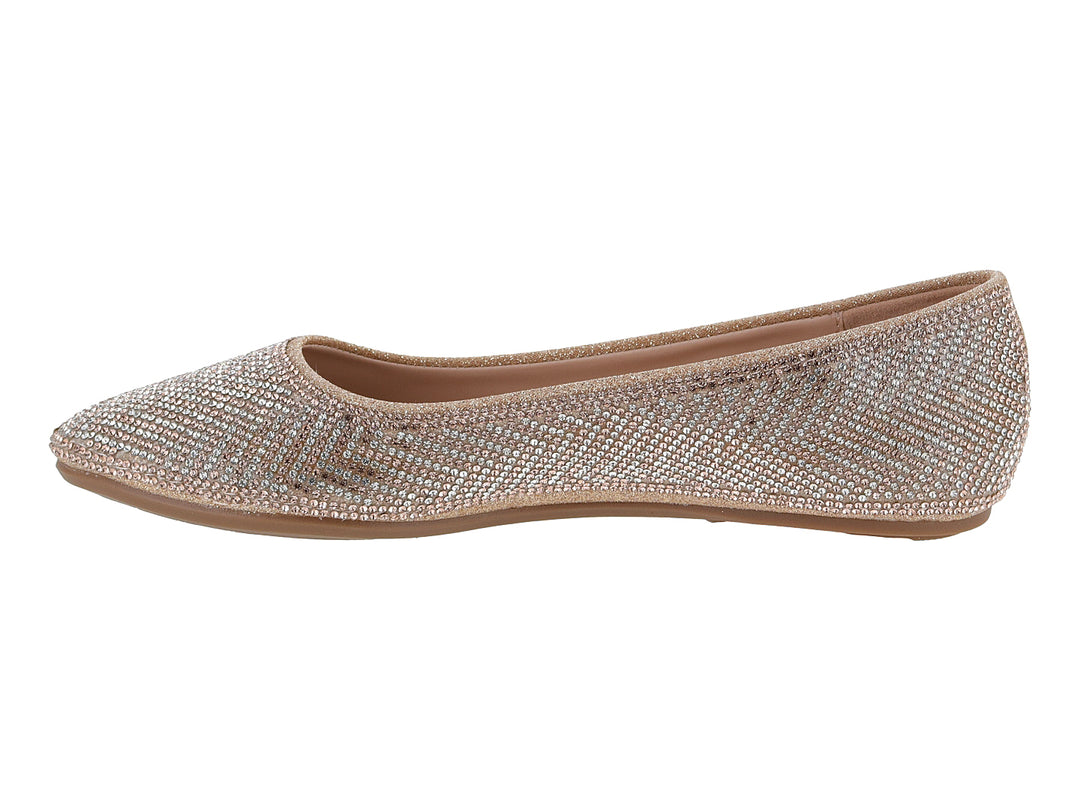 Zapato plano para Niña en color oro rosa con acabado brillante de glitter.