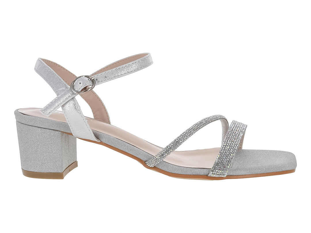 Sandalias Roze Plateadas de Tacón Cuadrado para Mujer