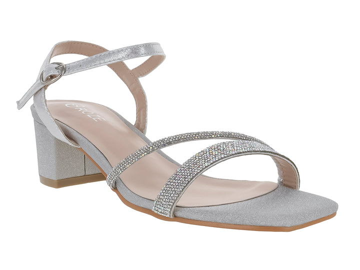 Sandalias Roze Plateadas de Tacón Cuadrado para Mujer