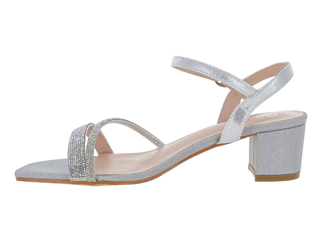 Sandalias Roze Plateadas de Tacón Cuadrado para Mujer