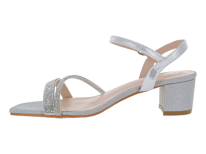 Sandalias Roze Plateadas de Tacón Cuadrado para Mujer