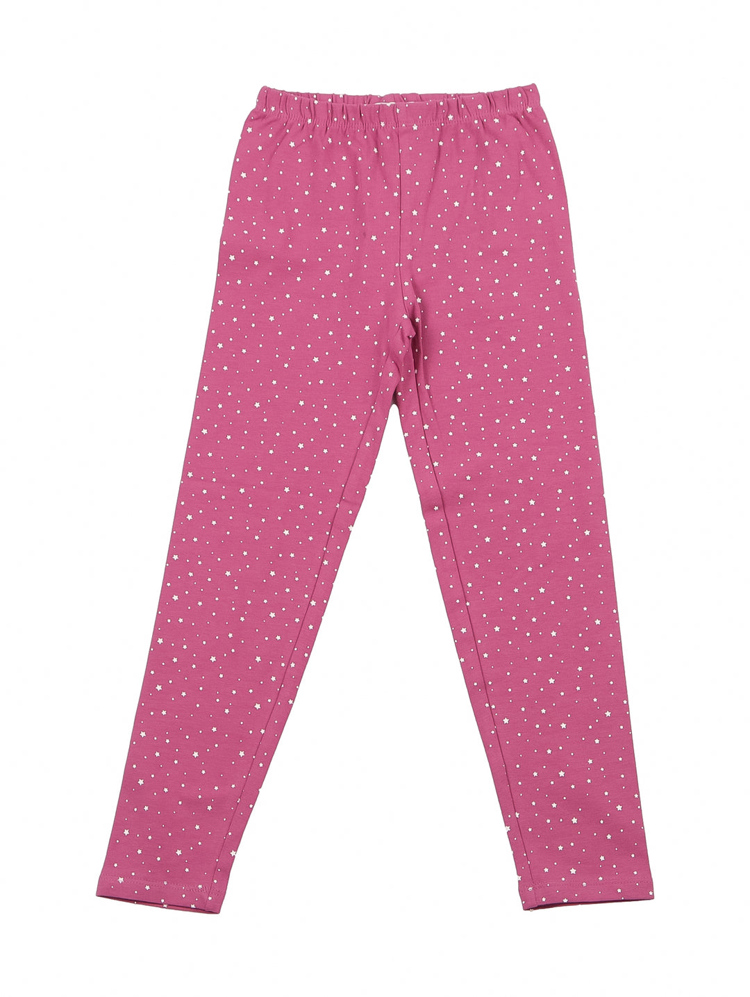 Leggings rosa claro con estampado de pequeñas estrellas blancas para niña.