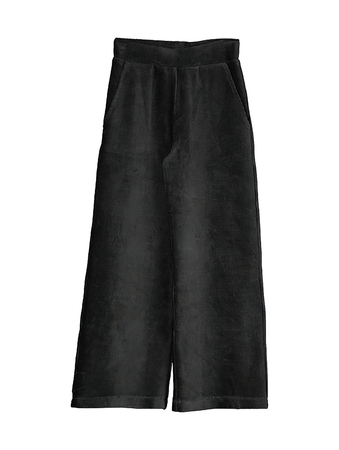 Pantalón de pana color negro para niños con cintura elástica y corte recto.