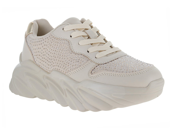 Tenis ATOK Beige Casuales con Brillos para Mujer
