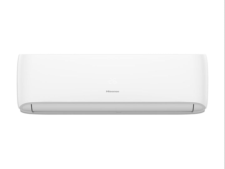 Minisplit Hisense de color blanco con diseño moderno y rectangular para control de clima.