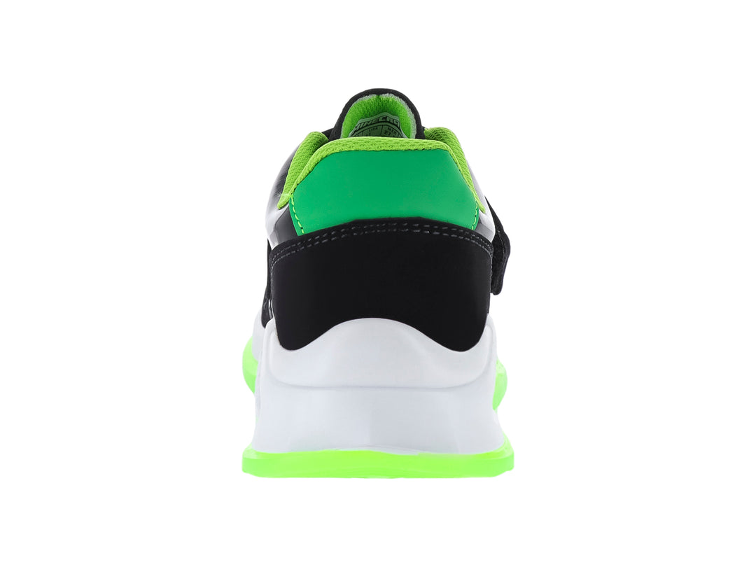 Tenis deportivos para Niño de Minecraft en color negro, blanco y verde neón con cierre de velcro.