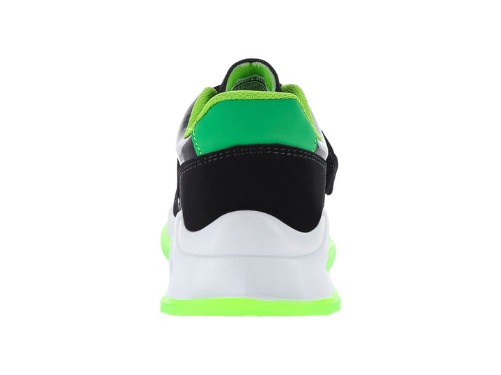 Tenis deportivos para Niño de Minecraft en color negro, blanco y verde neón con cierre de velcro.