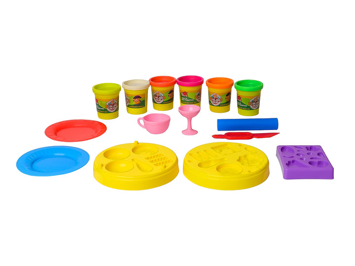 Caja de juego de masa moldeable DIY Delicious Hamburger Color Mud con figuras de comida rápida coloridas.