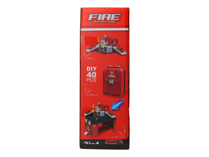 Set de juguete estación de bomberos en maletín rojo con accesorios y vehículos a escala 1:64.
