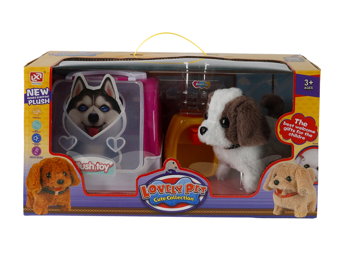 Set de perritos de peluche con accesorios en empaque transparente de la colección Lovely Pet.