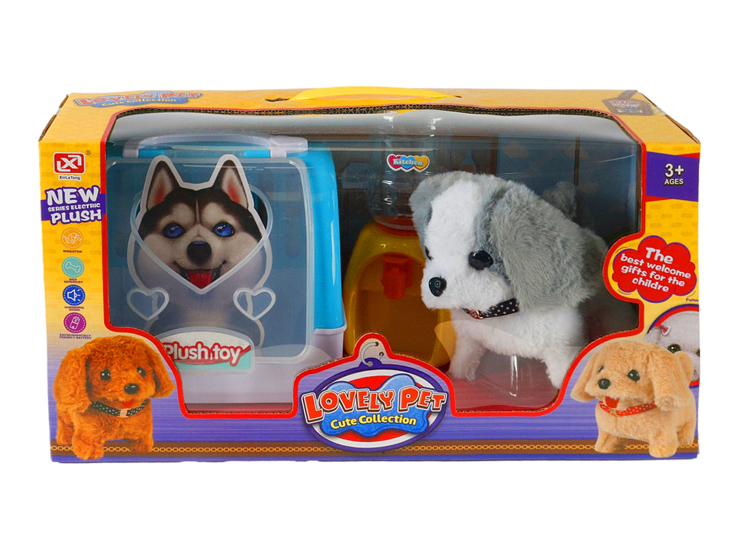Set de perritos de peluche con accesorios en empaque transparente de la colección Lovely Pet.