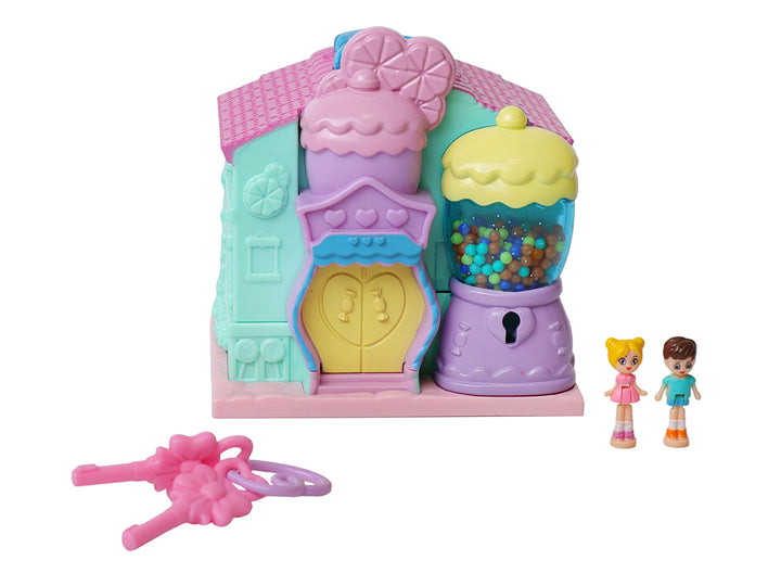 Juguete Casita Sweet Candy Room de colores pastel con accesorios y figuras, empacado en caja.