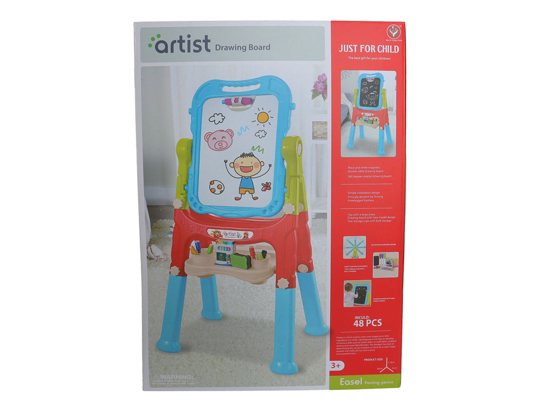 Tablero de dibujo educativo multicolor para niños con pizarrón y accesorios en un empaque
