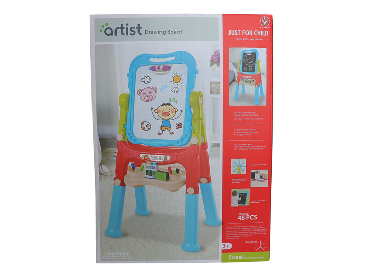 Tablero de dibujo educativo multicolor para niños con pizarrón y accesorios en un empaque